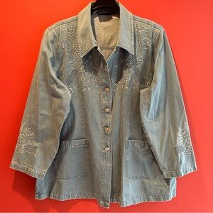 Lafeipiza Embroidered Denim Jacket Size 5XL